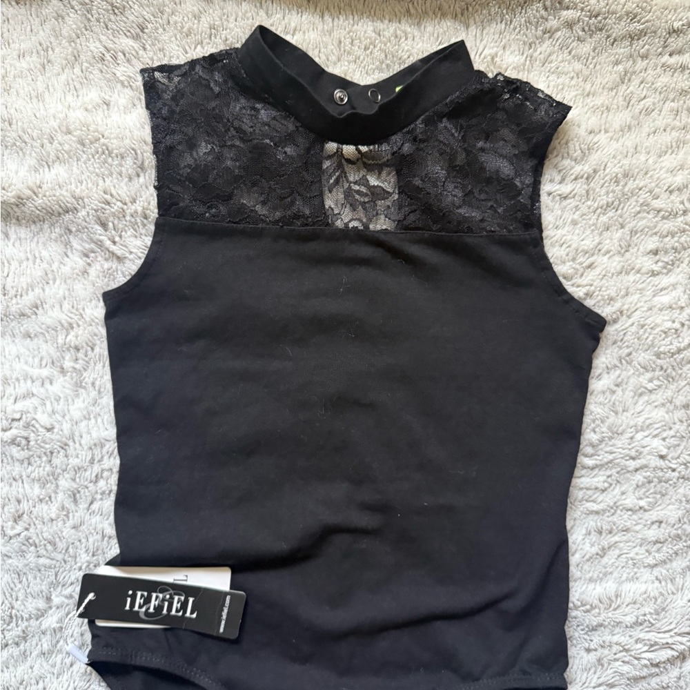 Girls Black with lace Sleeveless Dance Leotard